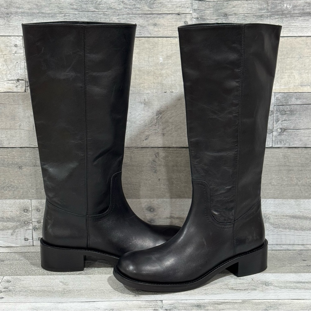 STEVE MADDEN RIGGS BLACK LEATHER BOOTS - SZ - 10